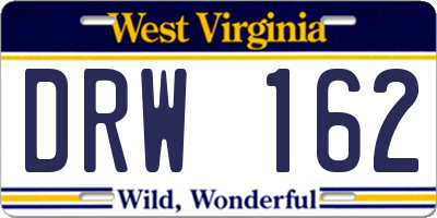 WV license plate DRW162