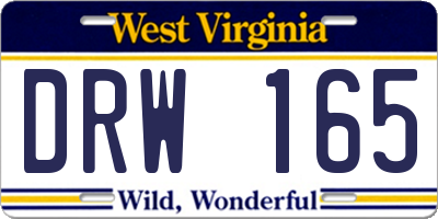 WV license plate DRW165