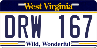 WV license plate DRW167