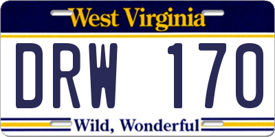 WV license plate DRW170