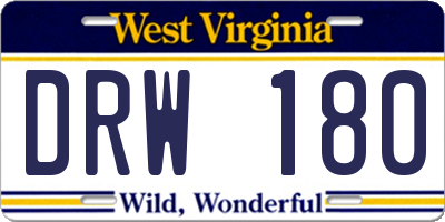 WV license plate DRW180