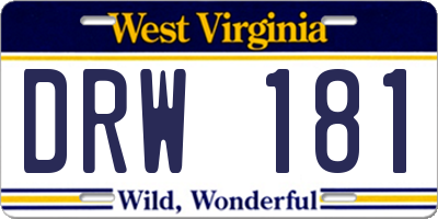 WV license plate DRW181
