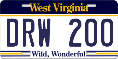 WV license plate DRW200