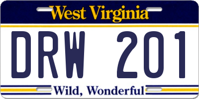 WV license plate DRW201