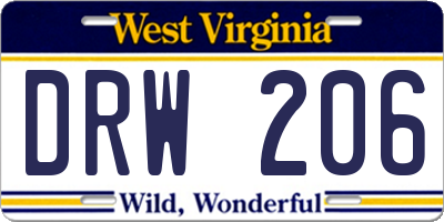 WV license plate DRW206