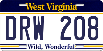 WV license plate DRW208