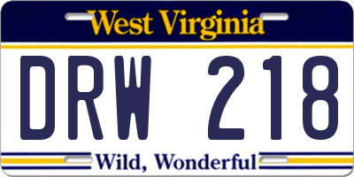 WV license plate DRW218