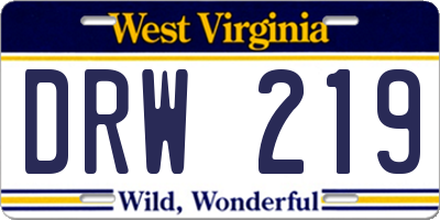 WV license plate DRW219