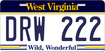 WV license plate DRW222