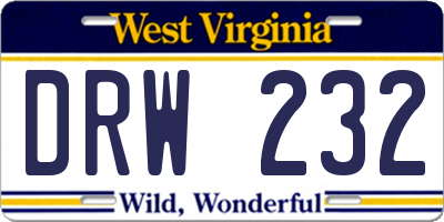 WV license plate DRW232