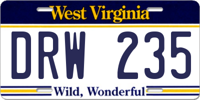 WV license plate DRW235