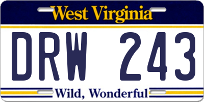 WV license plate DRW243