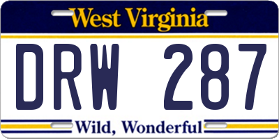 WV license plate DRW287