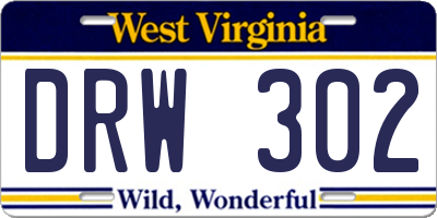 WV license plate DRW302