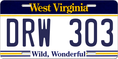 WV license plate DRW303