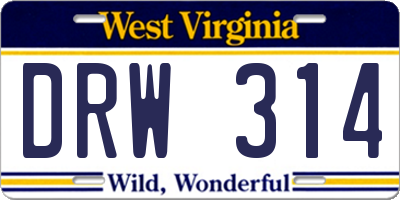 WV license plate DRW314