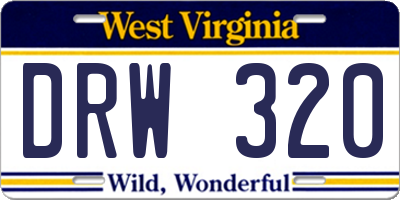 WV license plate DRW320