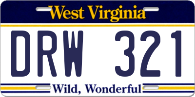 WV license plate DRW321