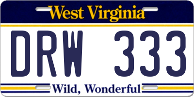 WV license plate DRW333