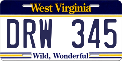 WV license plate DRW345