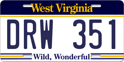 WV license plate DRW351