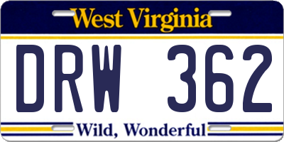 WV license plate DRW362