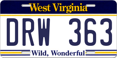 WV license plate DRW363