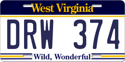 WV license plate DRW374
