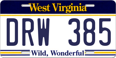 WV license plate DRW385