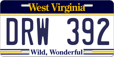 WV license plate DRW392
