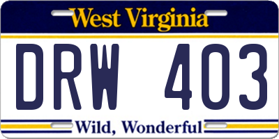 WV license plate DRW403