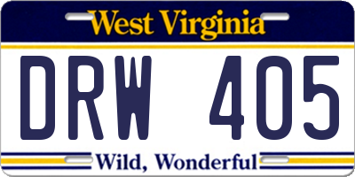 WV license plate DRW405