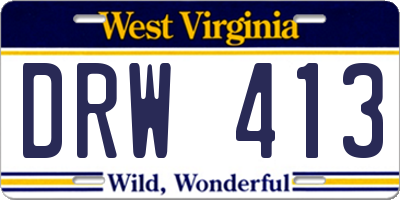 WV license plate DRW413