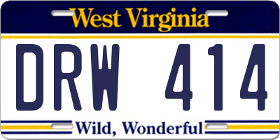 WV license plate DRW414