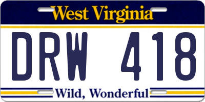 WV license plate DRW418