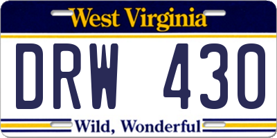 WV license plate DRW430
