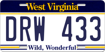 WV license plate DRW433