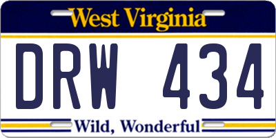 WV license plate DRW434