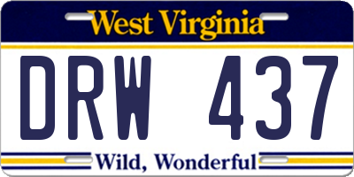 WV license plate DRW437