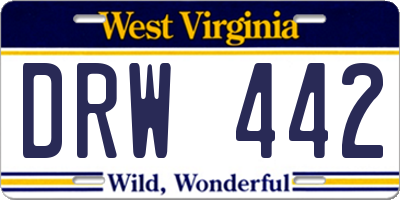 WV license plate DRW442