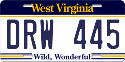 WV license plate DRW445