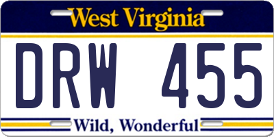 WV license plate DRW455