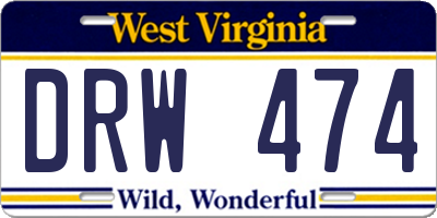 WV license plate DRW474