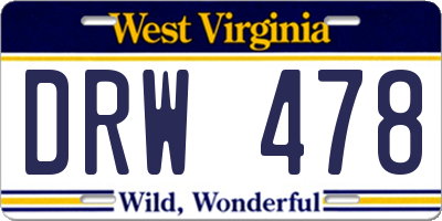 WV license plate DRW478