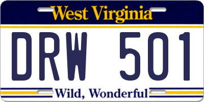 WV license plate DRW501
