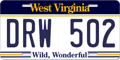 WV license plate DRW502