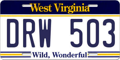 WV license plate DRW503