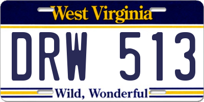 WV license plate DRW513