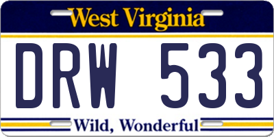 WV license plate DRW533
