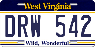 WV license plate DRW542